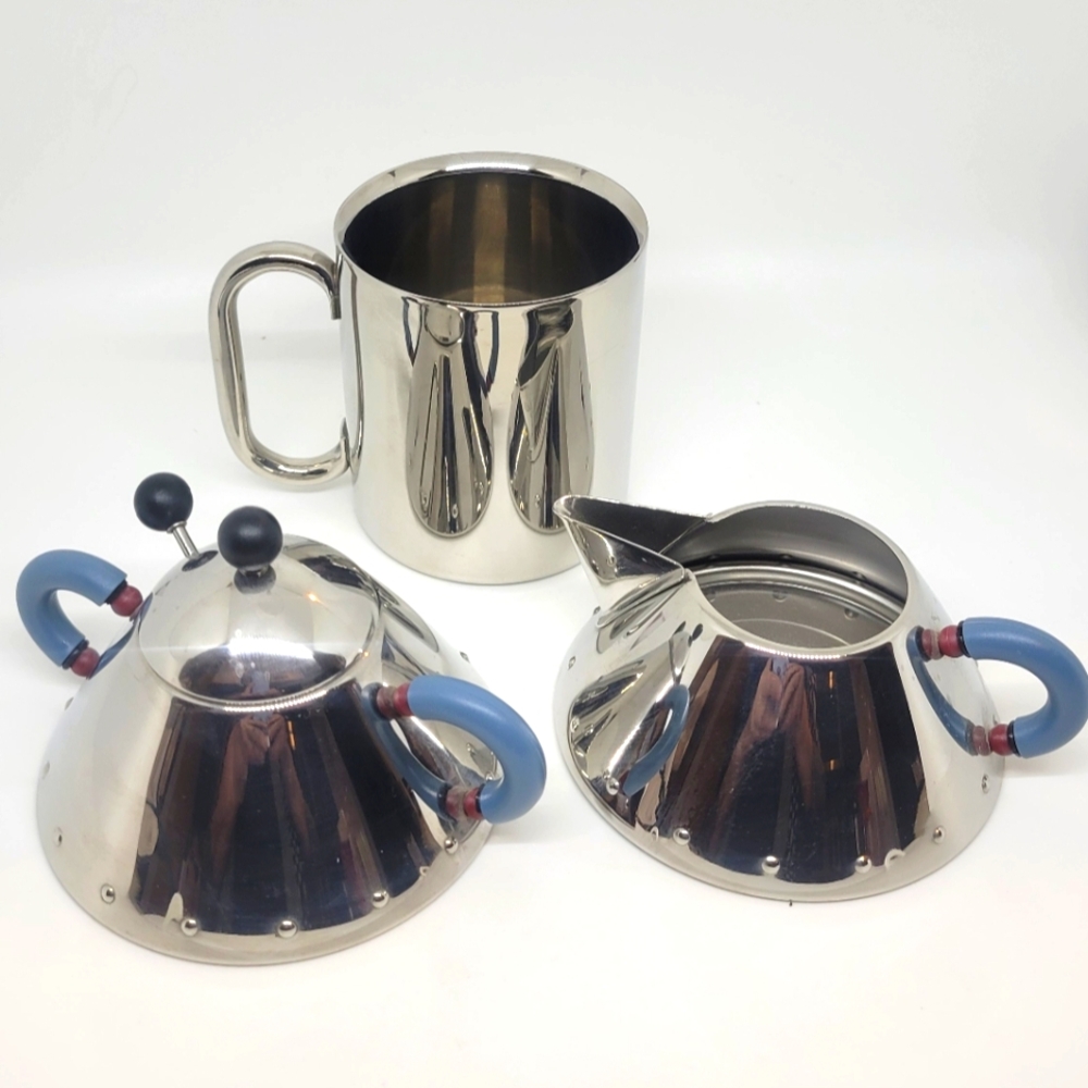 Vintage Alessi Italian Stainless Steel Tea Set
